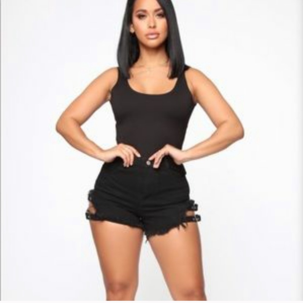 Fashion Nova Black Denim Buckle Shorts